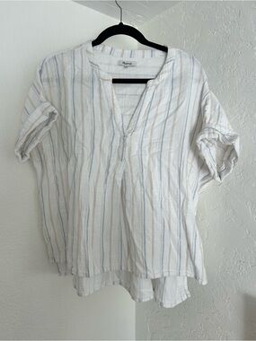 Madewell White Linen-Blend Striped Split-Neck Tunic